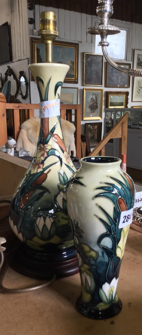 Moorcroft lily pattern lamp base and a vase